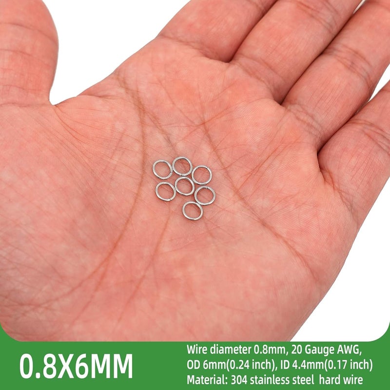 THREENEST 1000PCS 6mm 0.8mm Thickness 20 Gauge Stainless Steel Jump Rings, Unwelded Metal Round Craft Ring for Necklace Bracelet Keychain Chainmail Jewelry Making - Image 2
